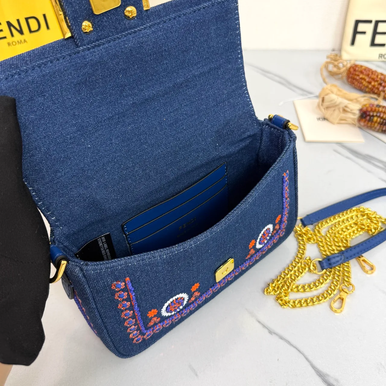 Fendi Embroidered Crossbody Bag in Blue · view 5