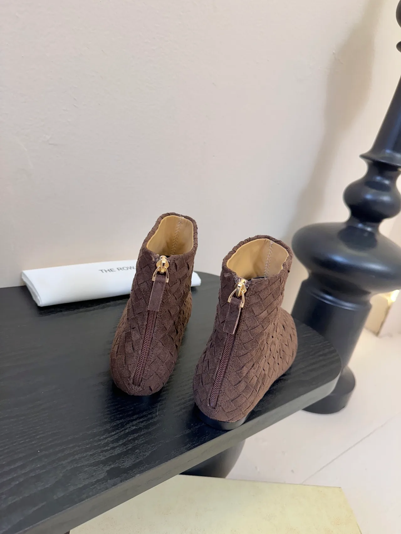 Quilted Lace-Up Woven Ankle Boots in Brown · view 6