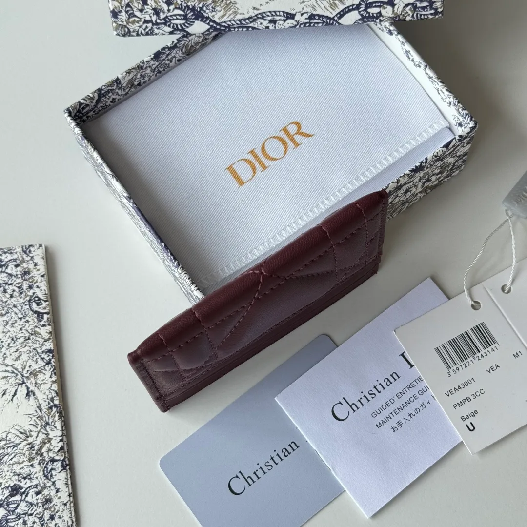 Dior Lambskin Quilted Letter Cardholder in Burgundy · view 8