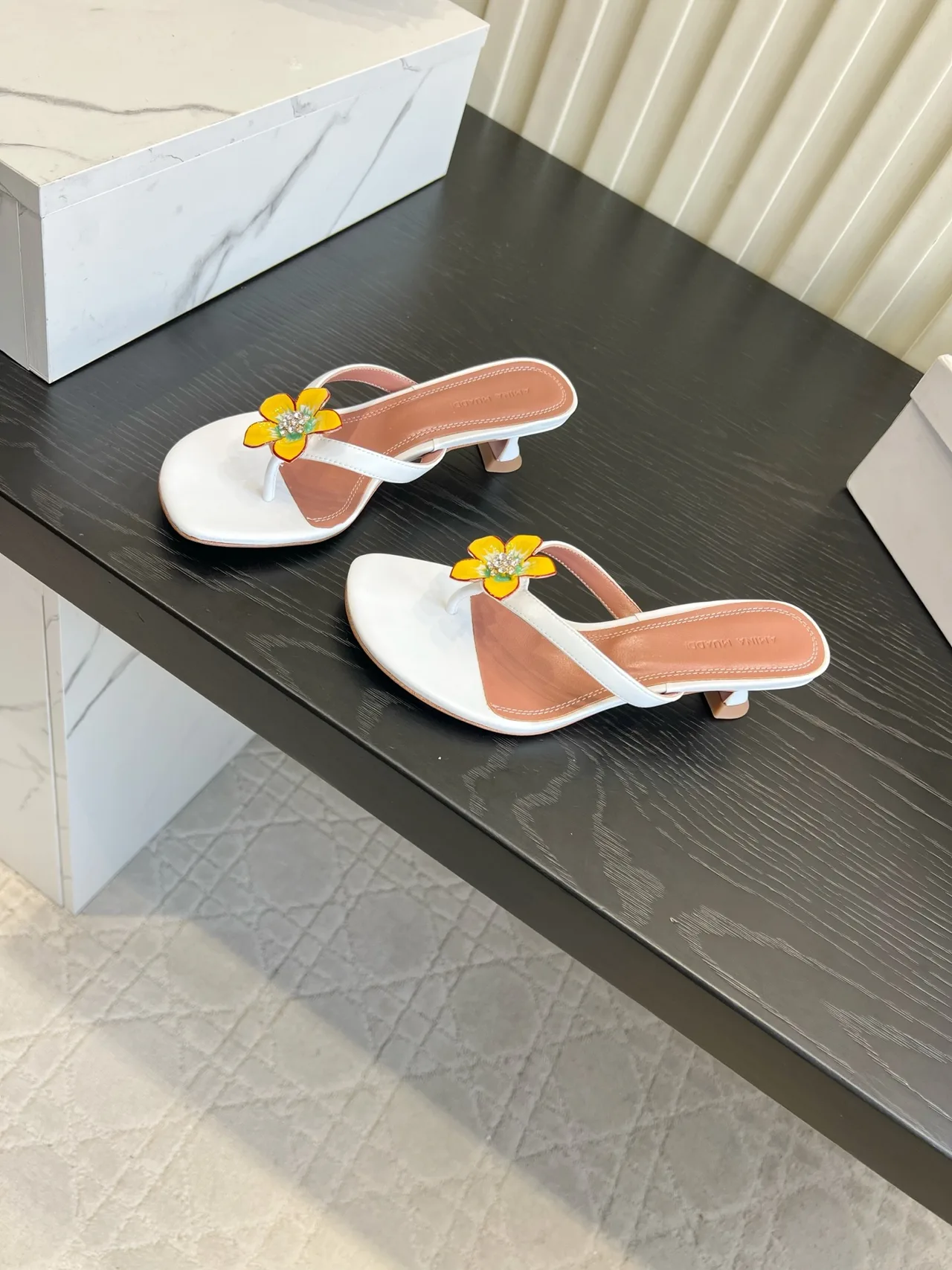 Amina Muaddi Silk Sandals in White · view 2