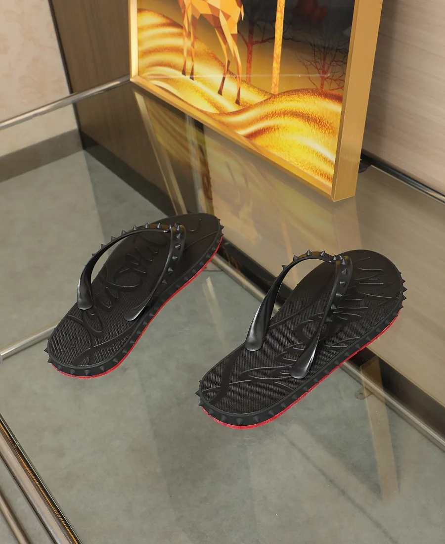 Christian Louboutin Studded Flip-Flops in Black · view 2