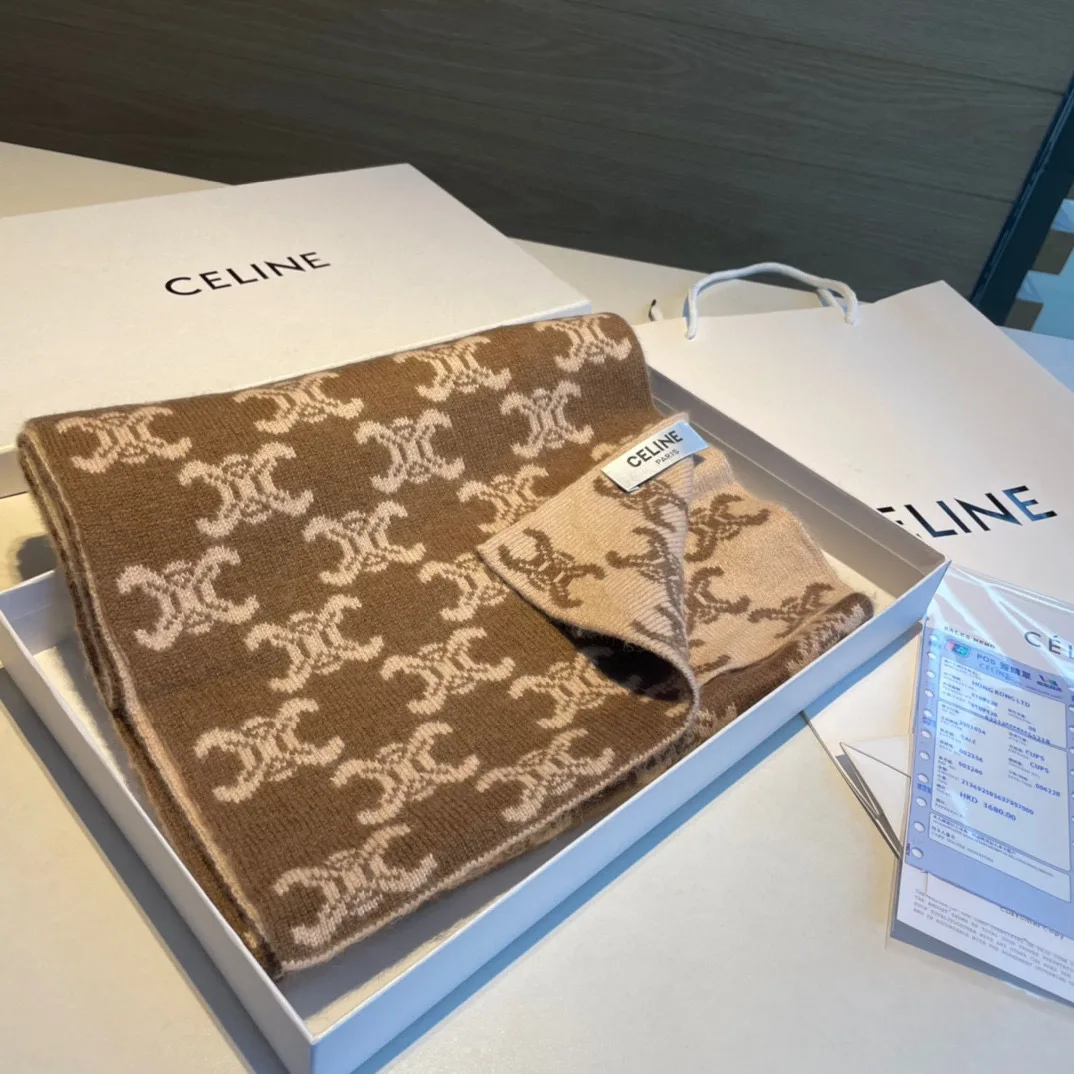 Celine Triomphe Reversible Scarf in Brown · view 1