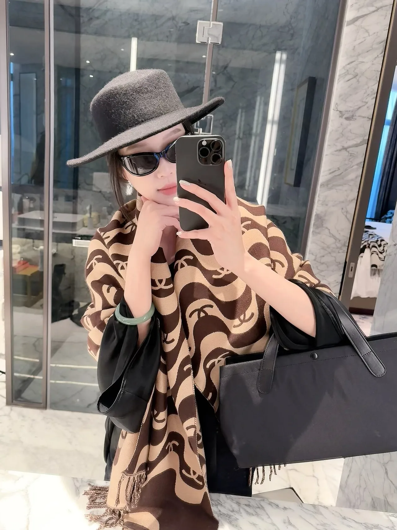 Chanel Wavy CC Shawl in Brown & Black · view 3