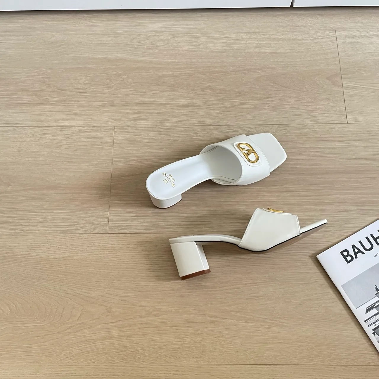 Valentino Sheepskin Smooth Square-Toe Mules in White · view 7