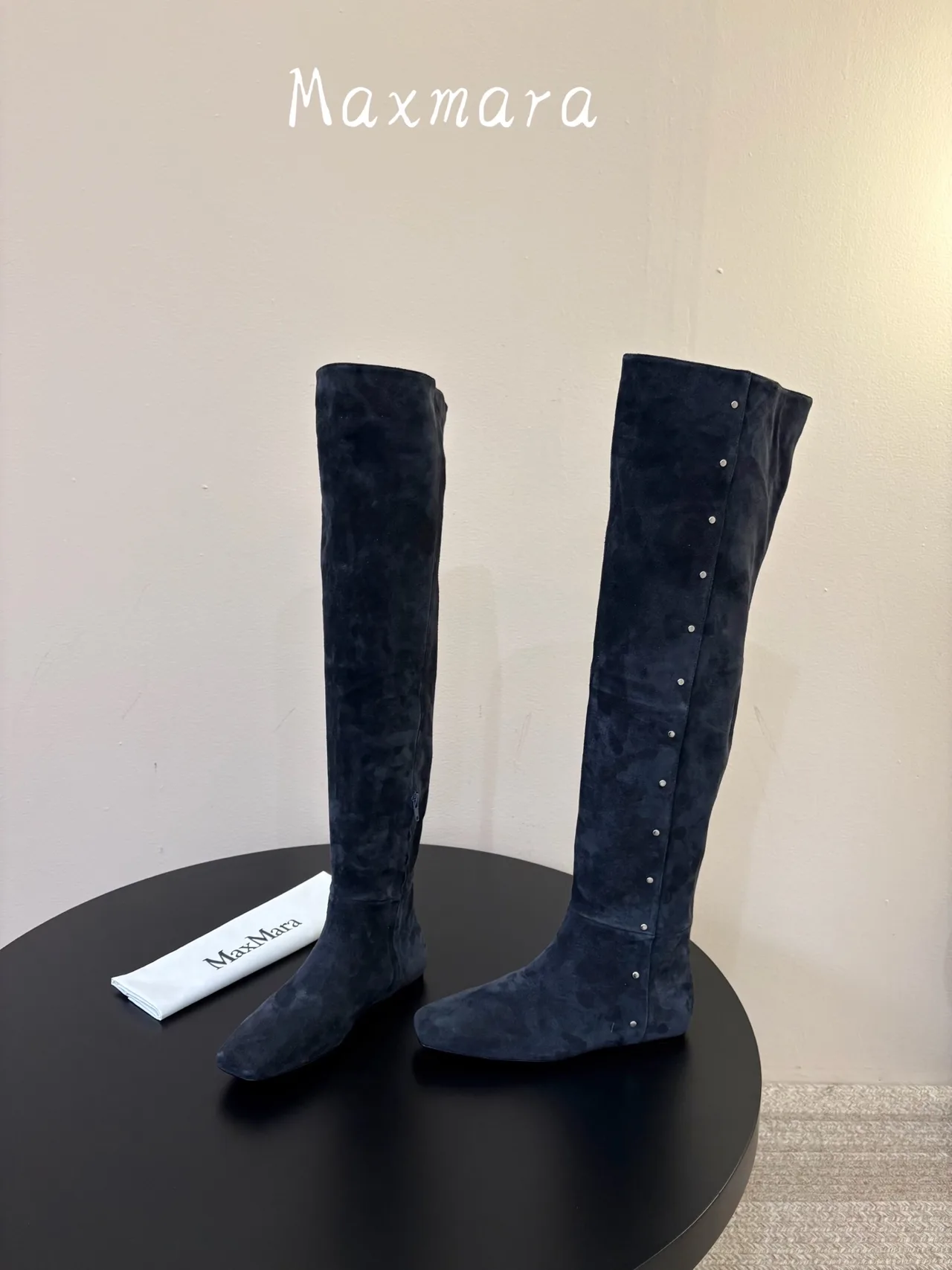Max Mara Smooth Pointed-Toe Over-the-Knee Boots in Blue · view 1