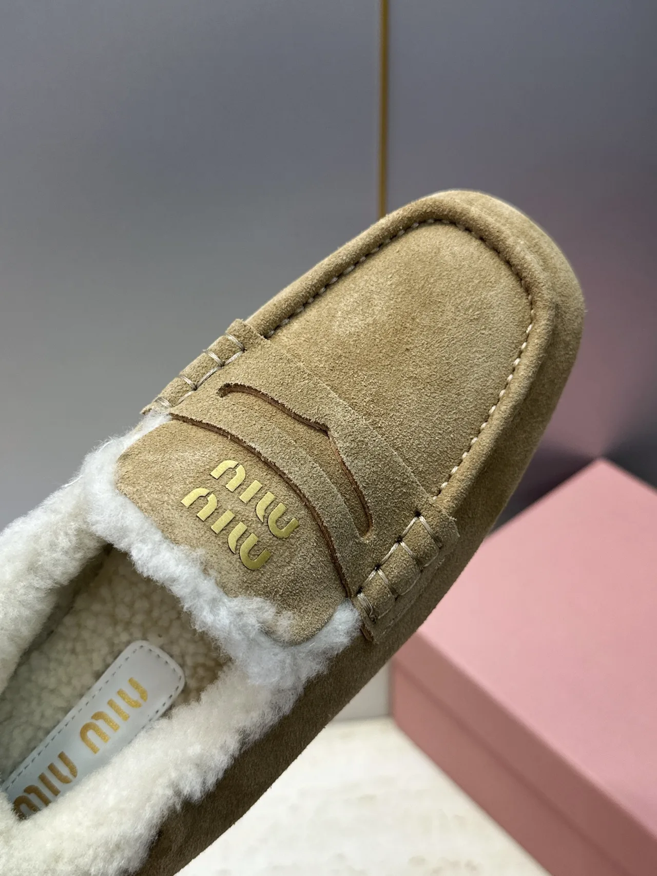 Miu Miu Round-Toe Slippers in Beige · view 7