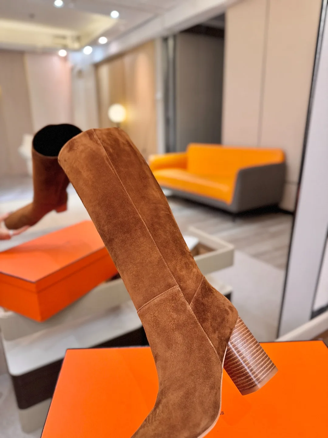 Hermes Cowhide Knee-High Boots in Brown · view 8