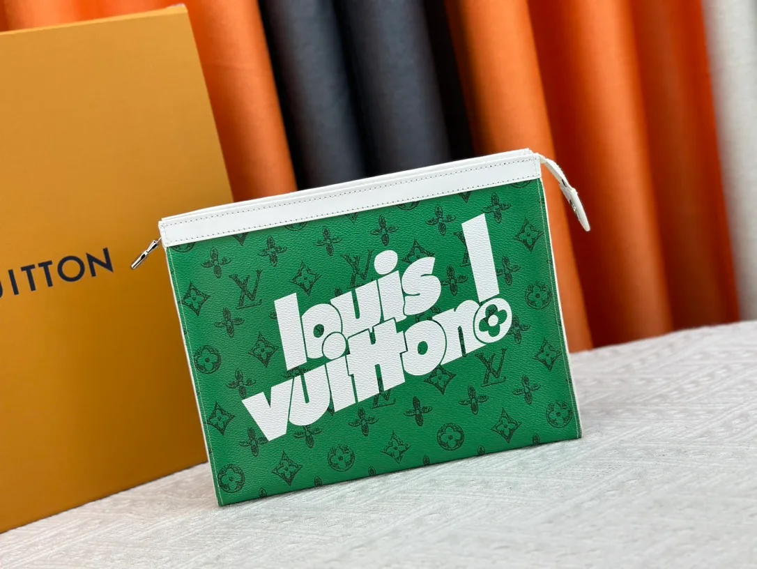 Louis Vuitton Cowhide Canvas Clutch in Green · view 1