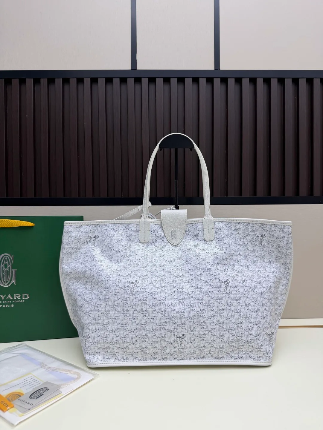 Goyard Canvas Smooth Chevron tote with pictured pouch in White · view 1