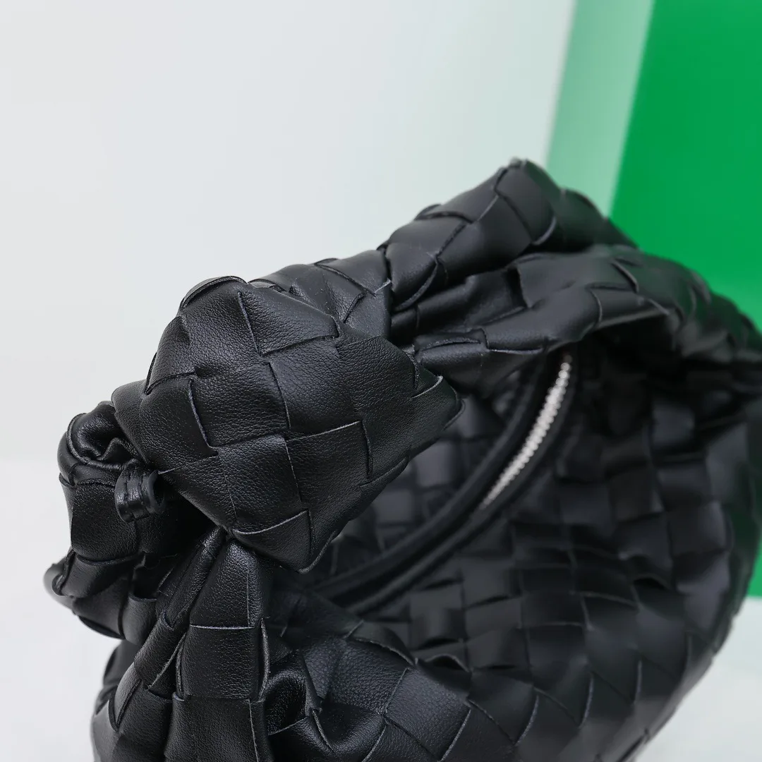 Sheepskin Quilted Knotted Woven Hobo Bag in Black · view 6