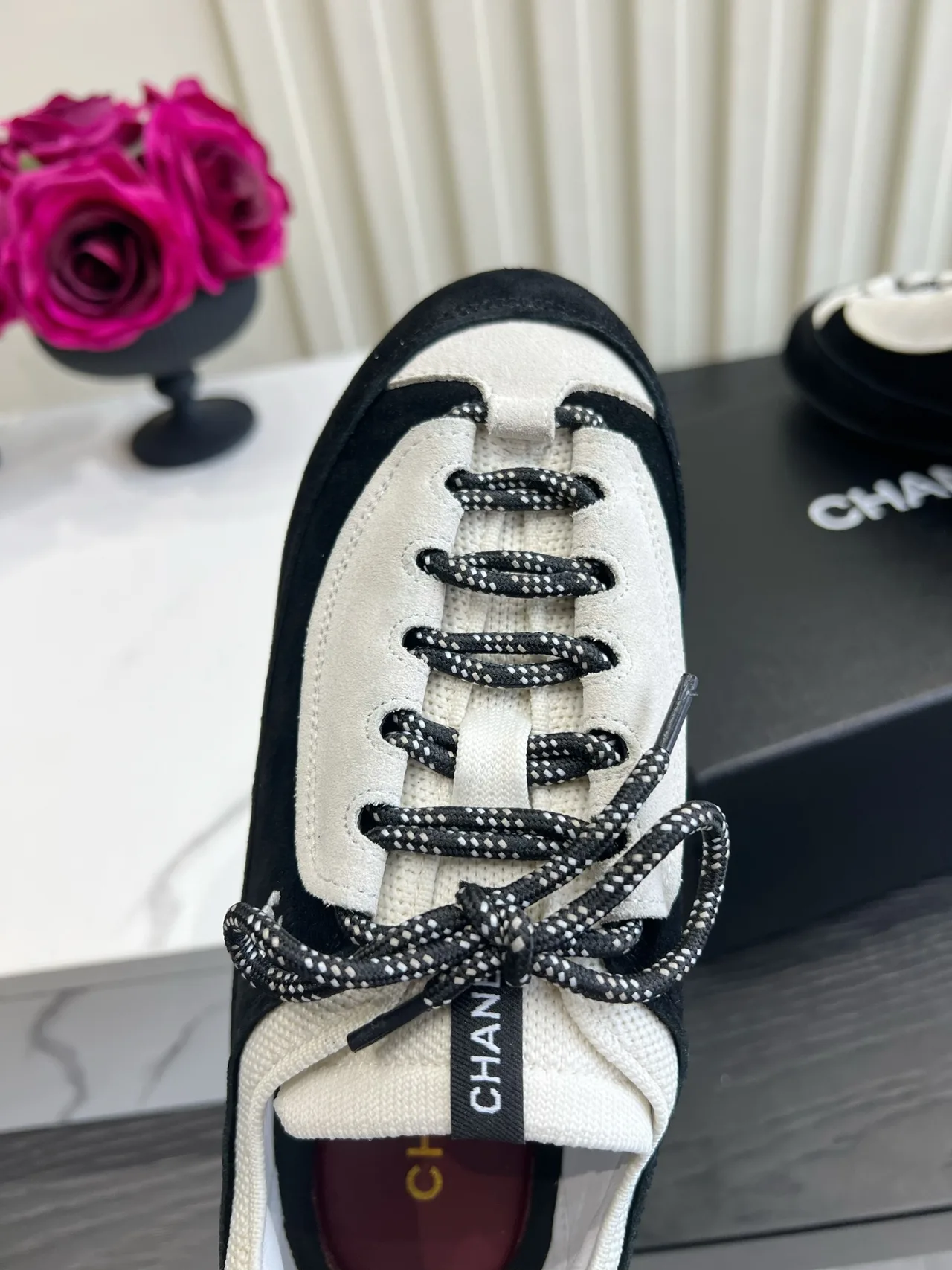 Chanel Cowhide Suede-Look Sneakers in Black · view 7