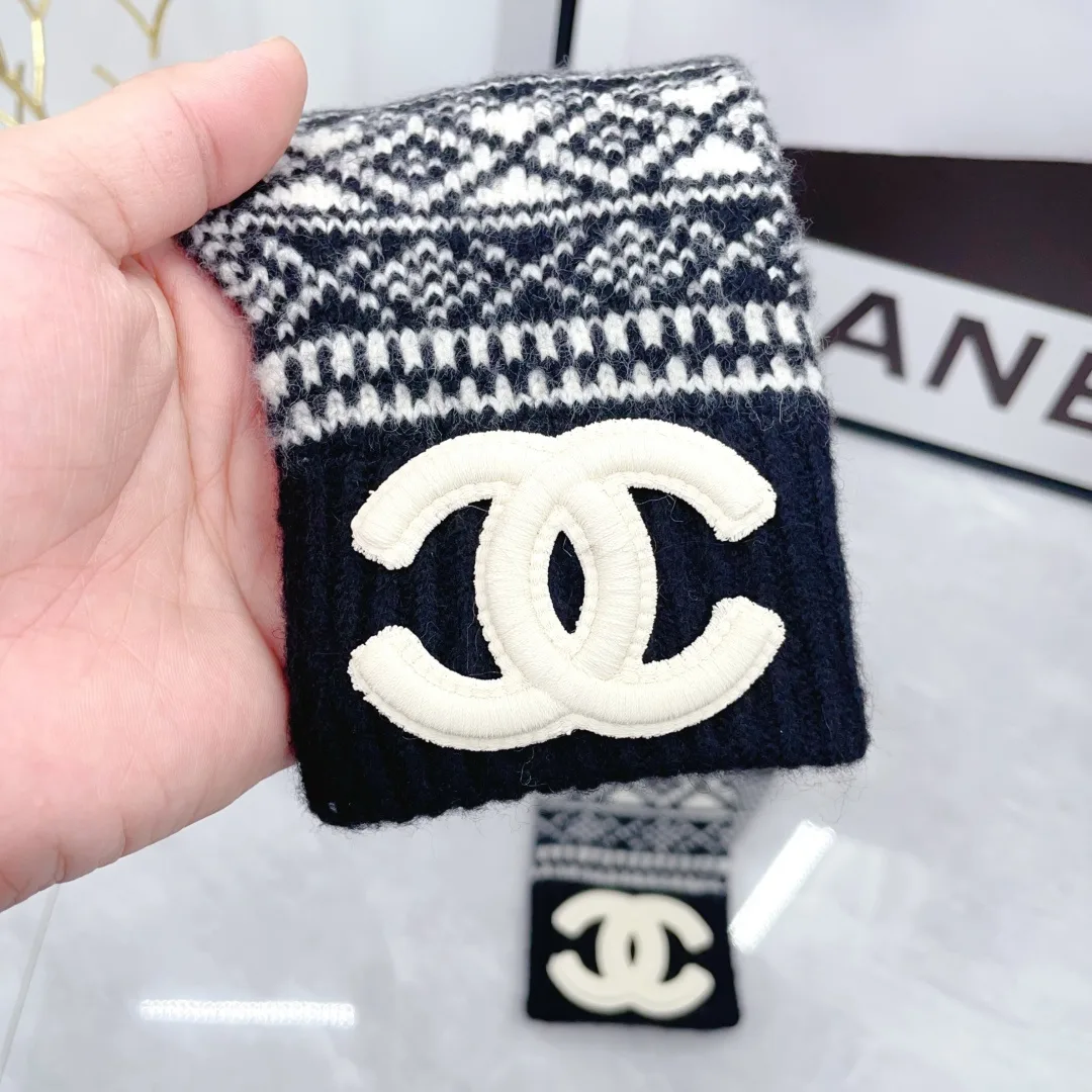 Chanel Wool Hat Scarf and Gloves Set in Blue · view 8