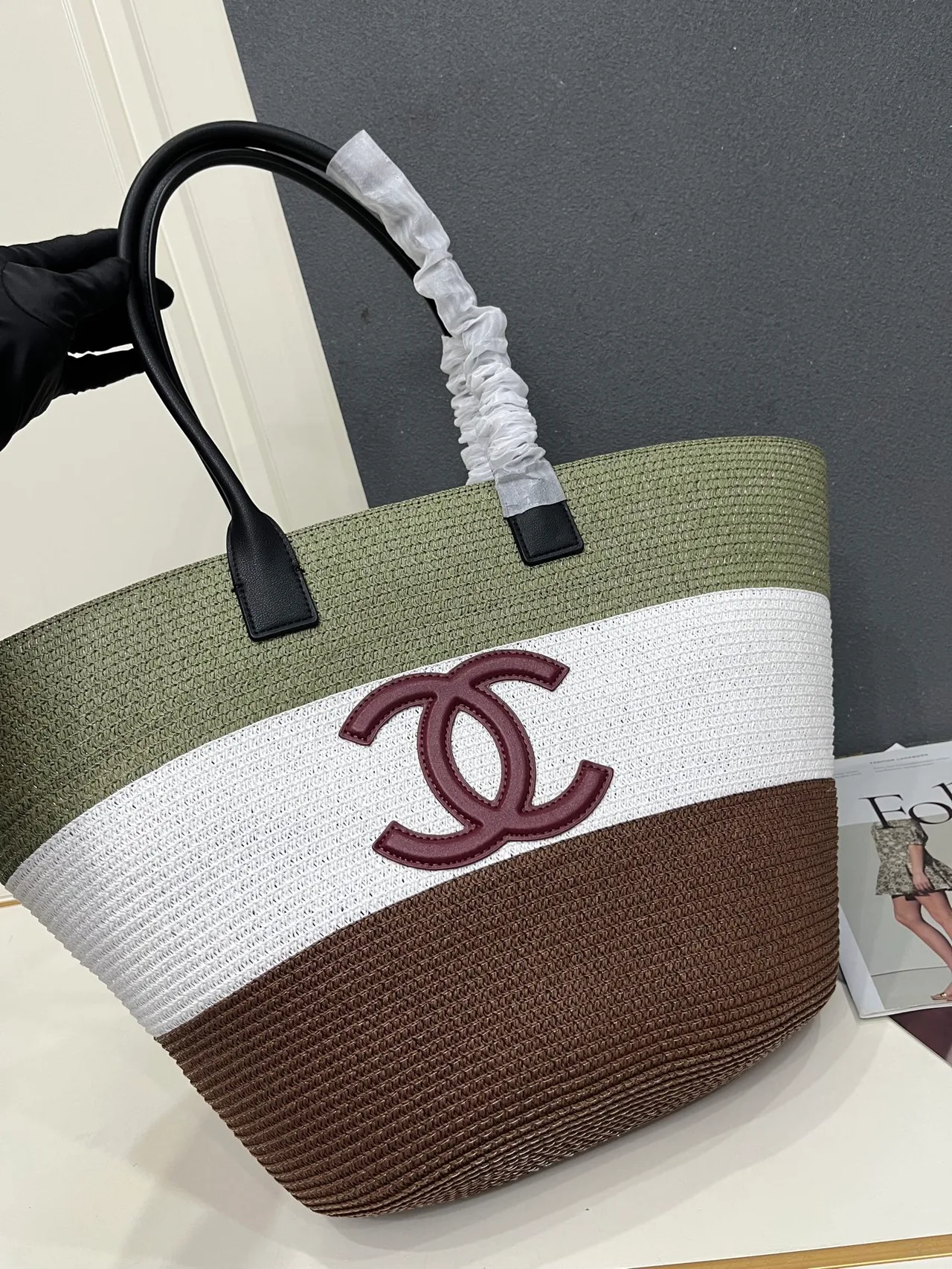 Chanel Calfskin Woven Tote in Green · view 3
