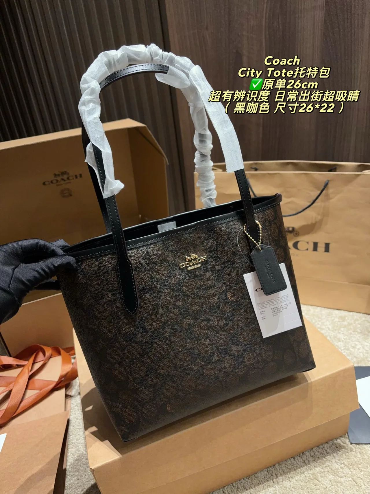 Coach Canvas Smooth City Tote in Brown · view 1