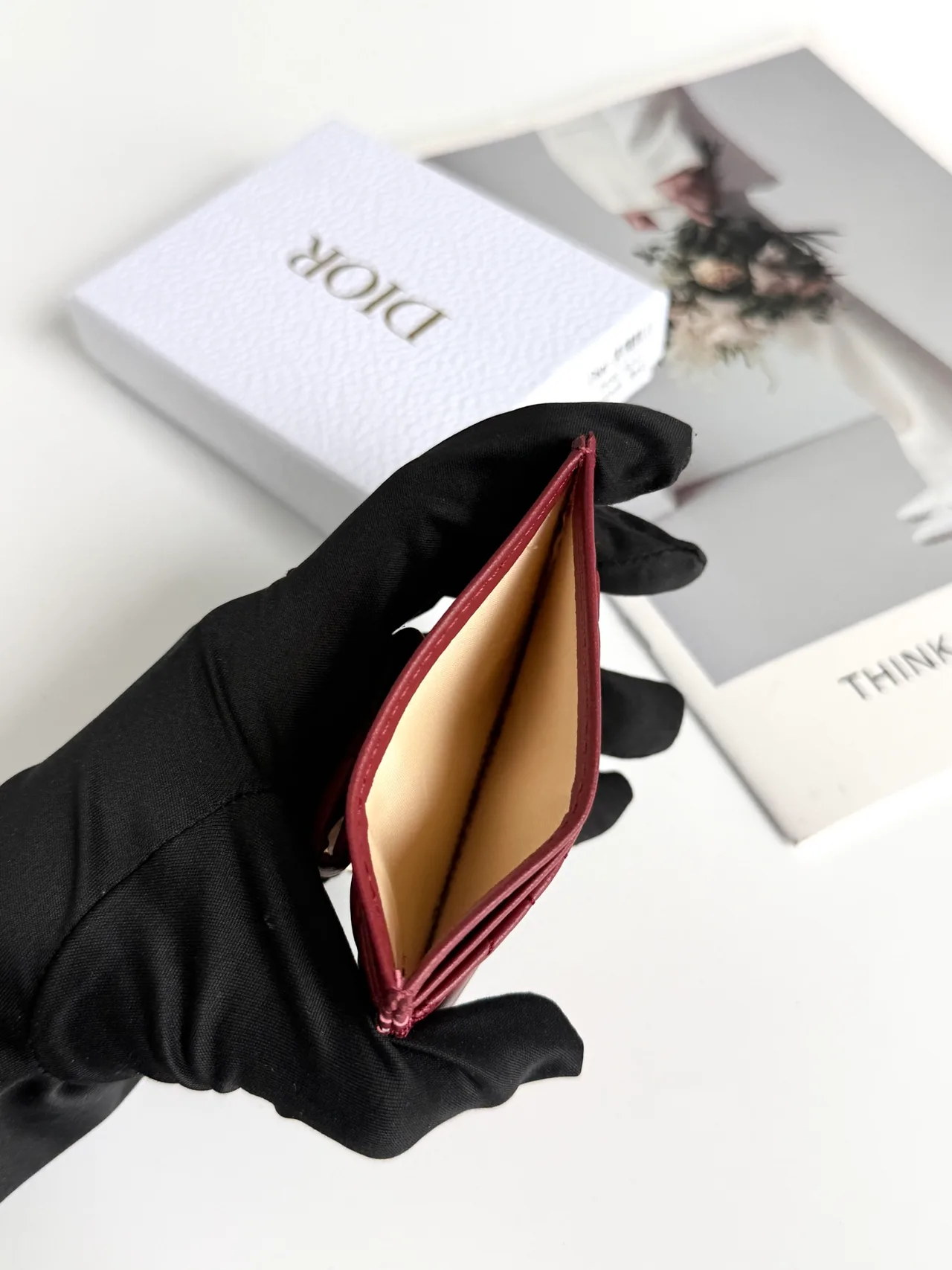 Dior Lambskin Quilted Bow Cardholder in Burgundy · view 6