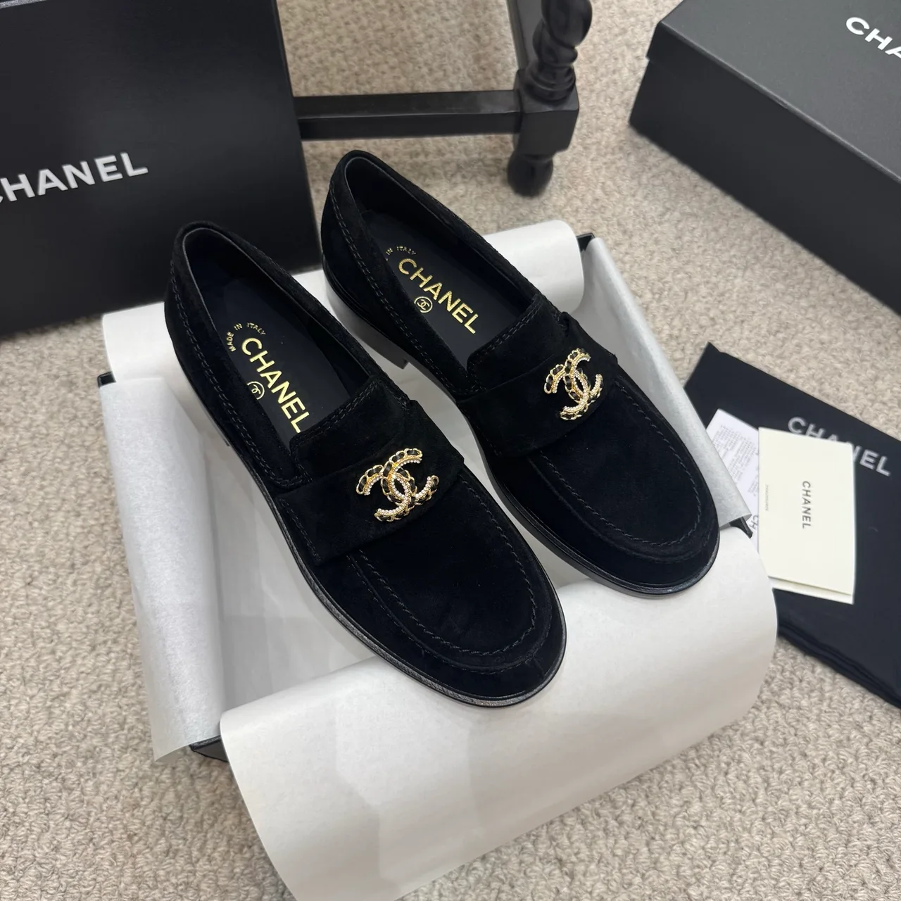 Chanel Cowhide Glossy Loafers in Black · view 1