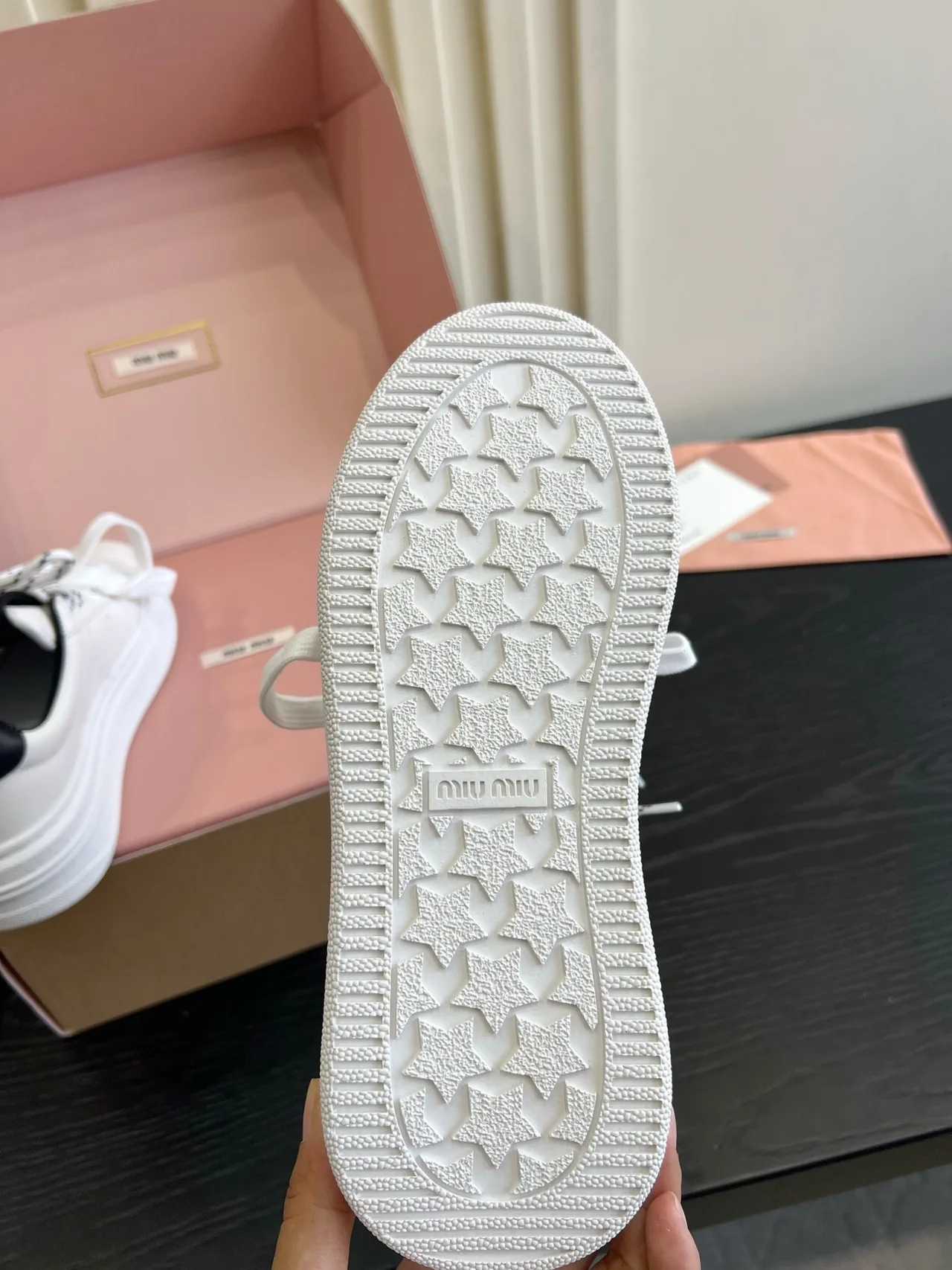 Miu Miu Cowhide Denim Sneakers in White · view 6