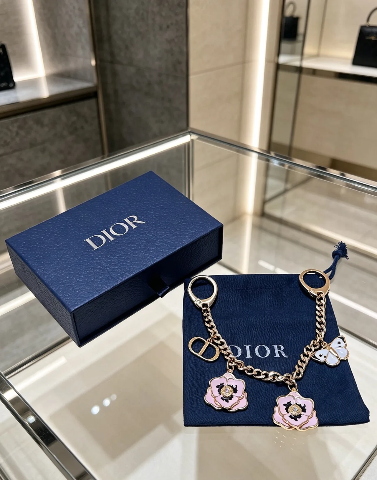 Dior Floral Butterfly Bag Charm in Gold · view 4