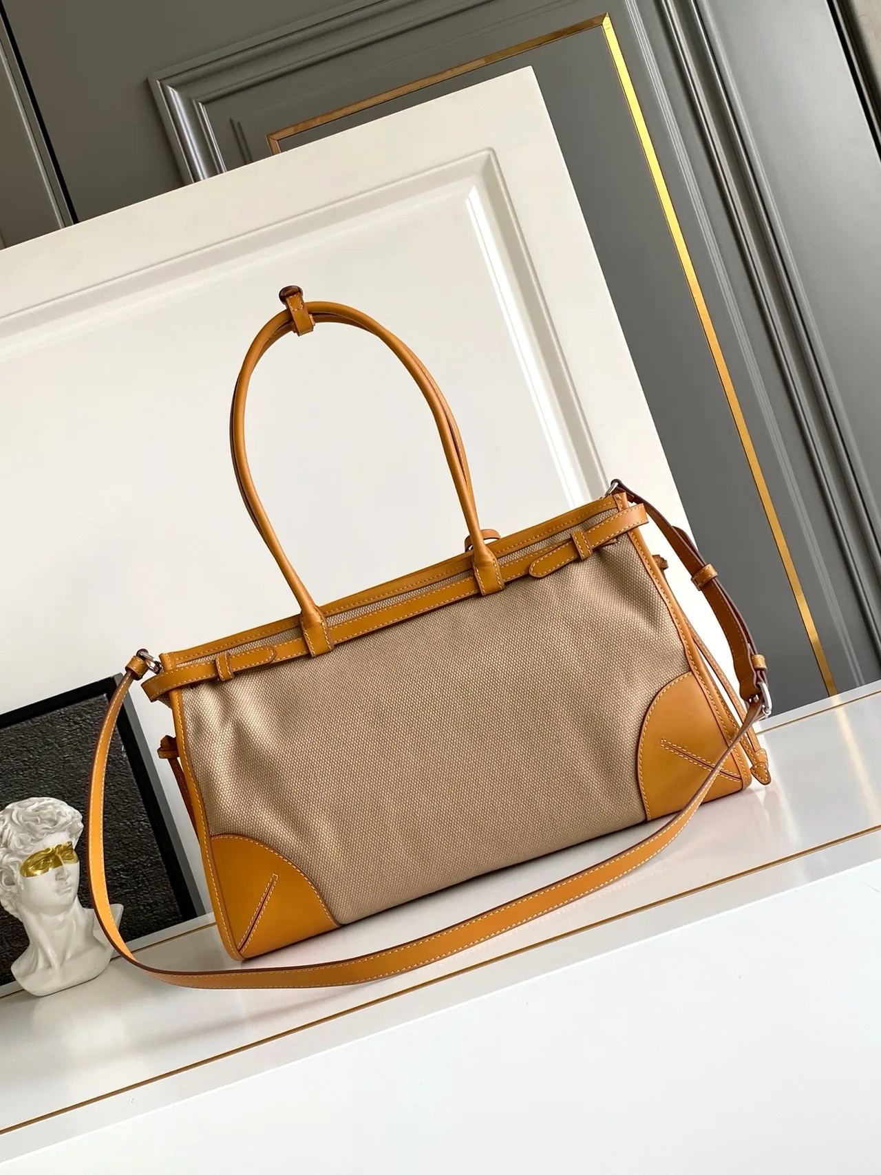 Prada Canvas Flap Shoulder Bag in Beige · view 3