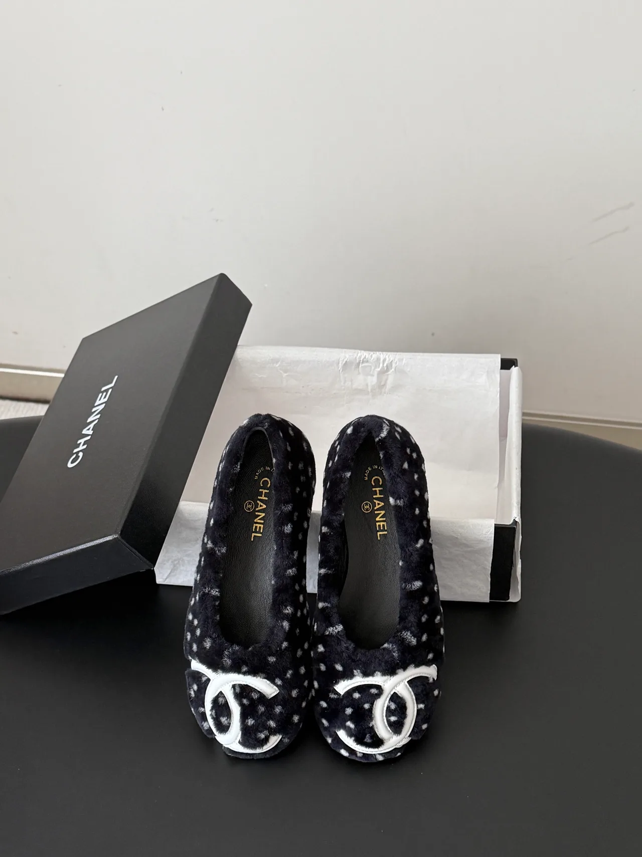 Chanel Wool Flats in Black · view 5