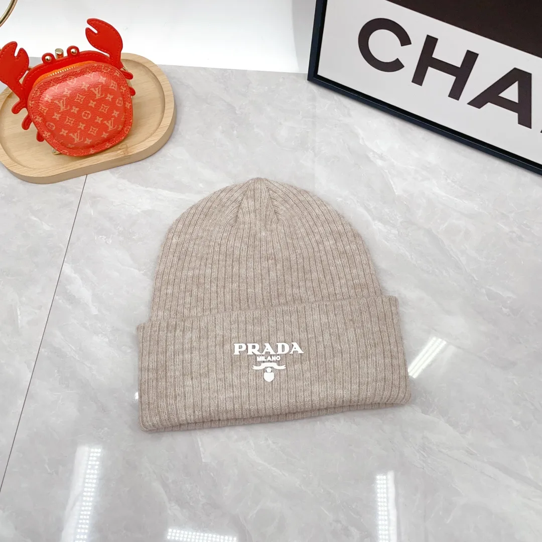 Prada Wool Ribbed Hat Scarf and Gloves Set in Beige · view 5