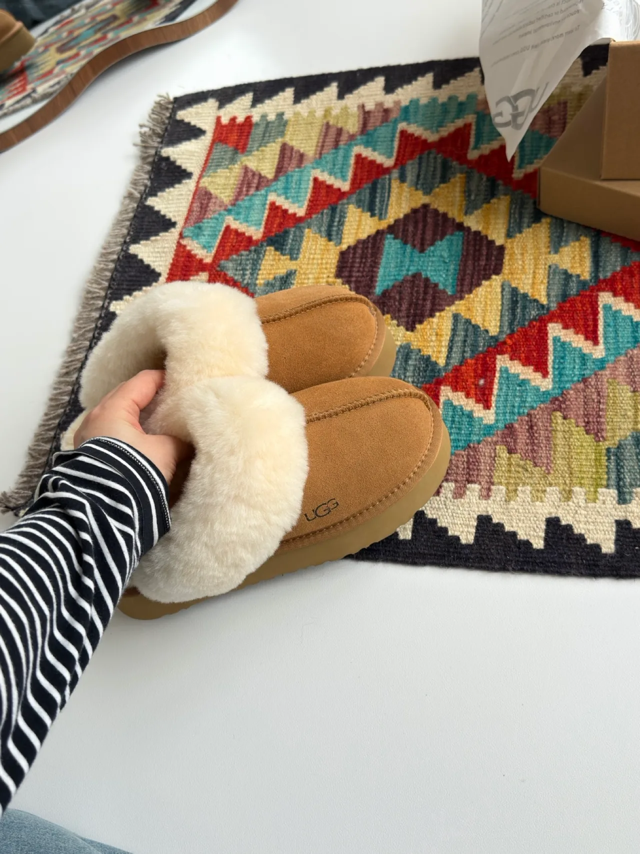 Smooth Plush-Cuff Platform Mules in Brown · view 3