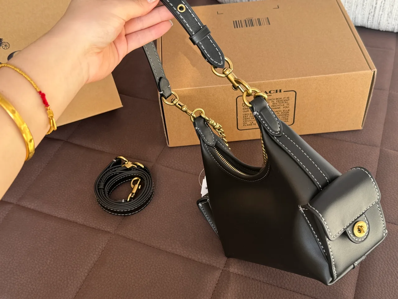Coach Hobo Pocket Juliet Shoulder Bag in Brown & Grey · view 3