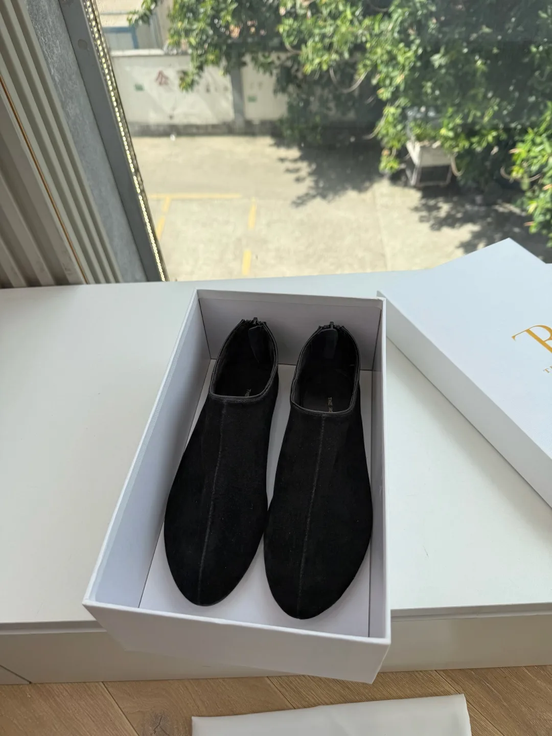 The Row Ribbed Matte Round-Toe Slip-On Flats in Black · view 2