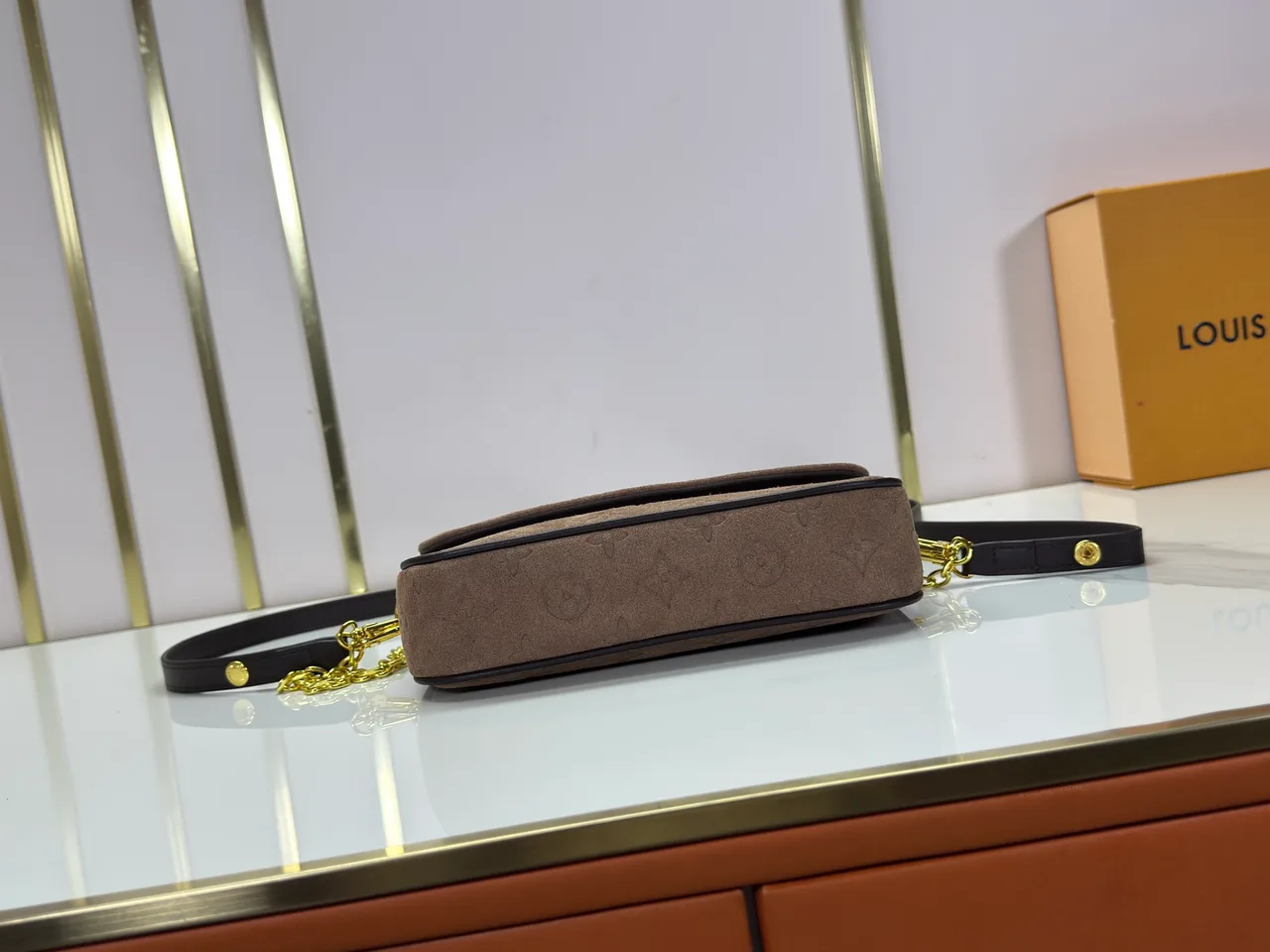 Louis Vuitton Leather Suede-Look Handbag in Brown · view 5