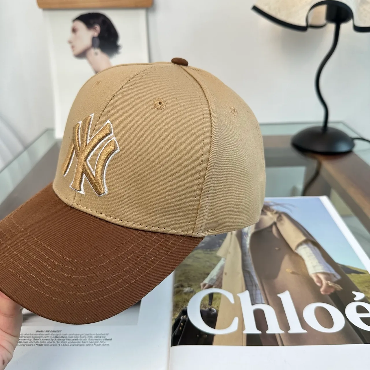 NY Letter Colorblock Baseball Cap in Brown & Black & Grey & Blue · view 8