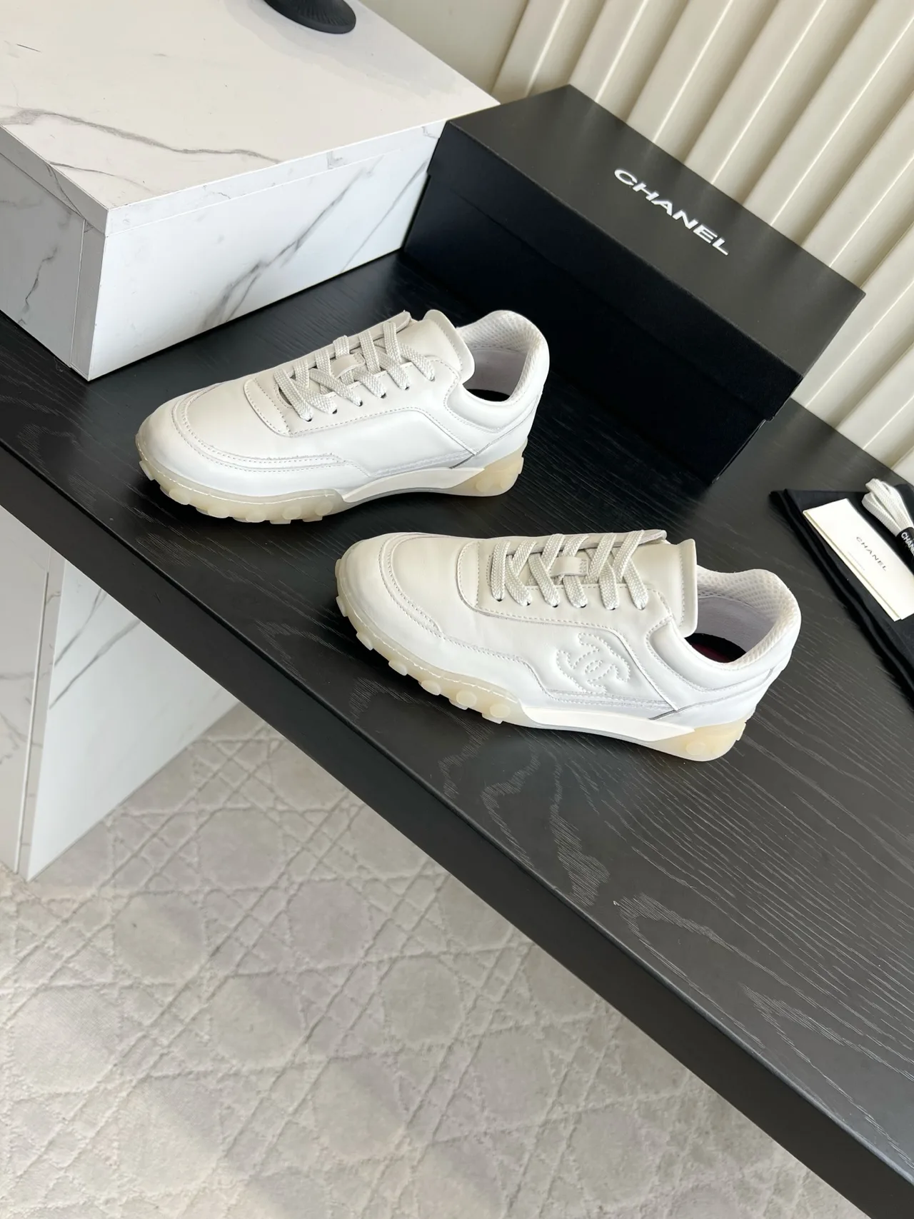 Chanel Suede Denim Sneakers in White · view 2