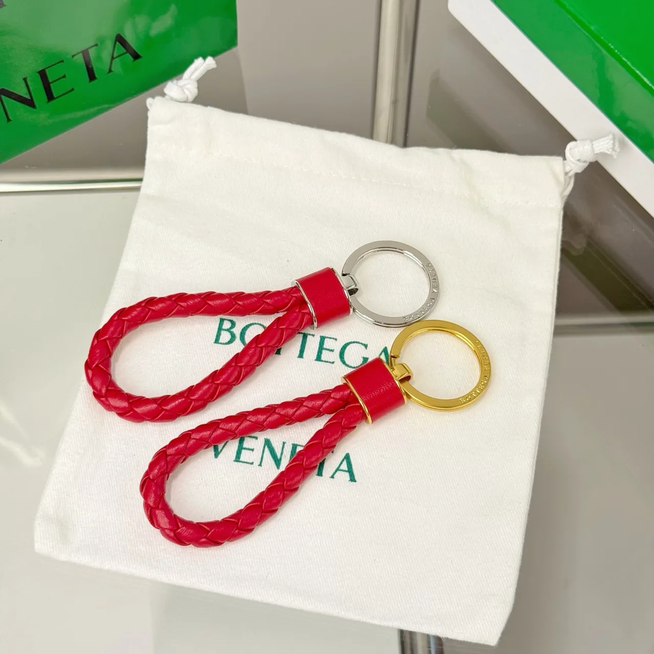 Bottega Veneta Woven Loop Keychain in Pink & Red & Purple & Green & Black & Blue & Brown & Grey & Burgundy · view 2
