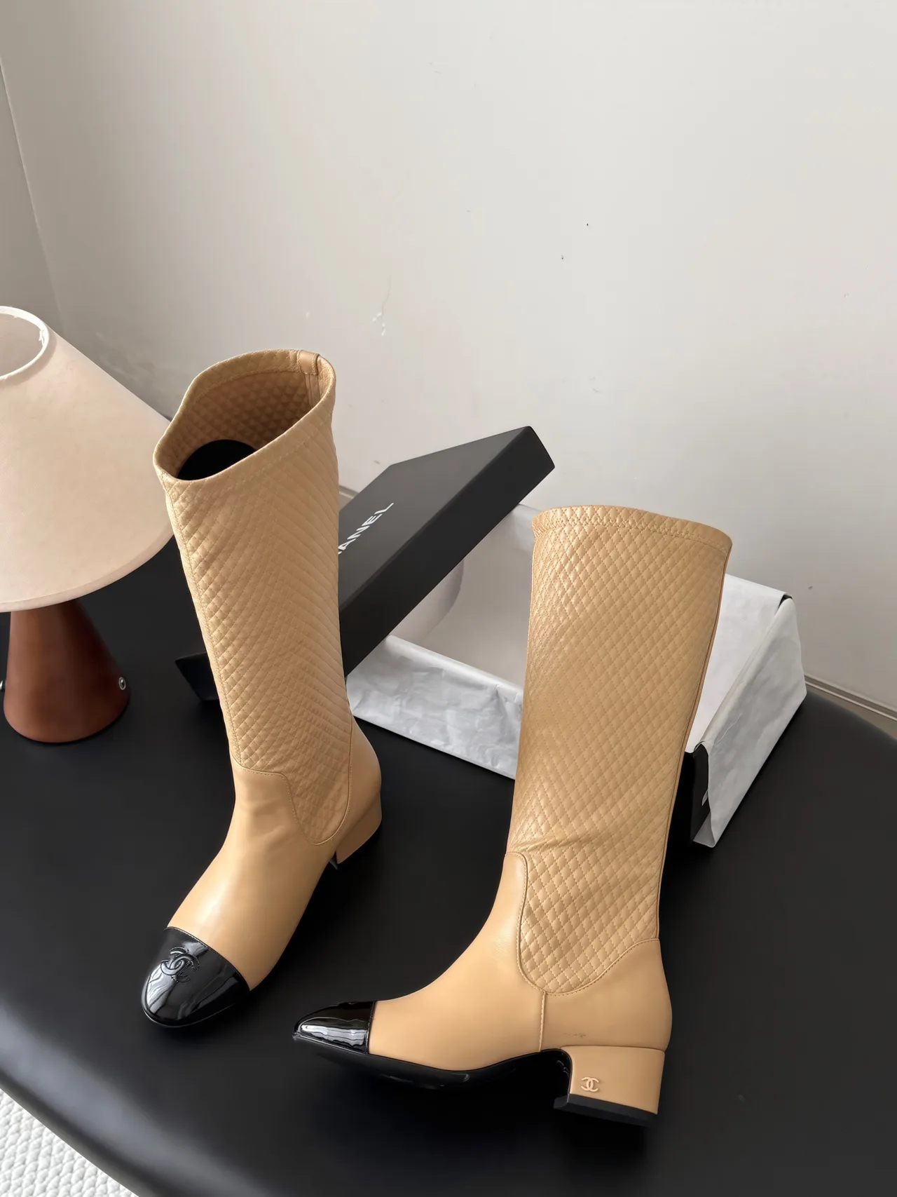 Chanel Cowhide Knee-High Boots in Beige · view 4
