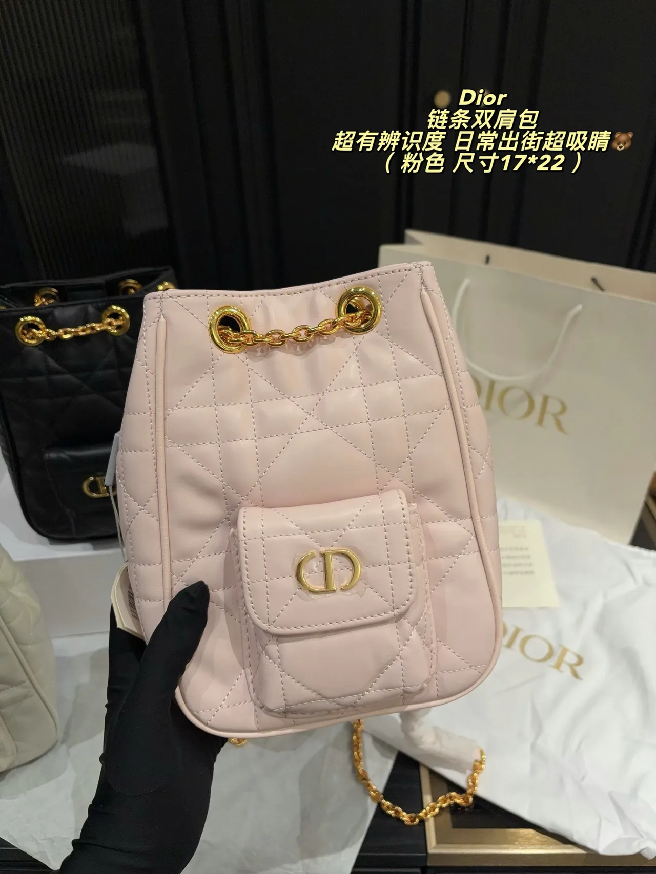 Dior Quilted Chain Backpack in Pink · view 4