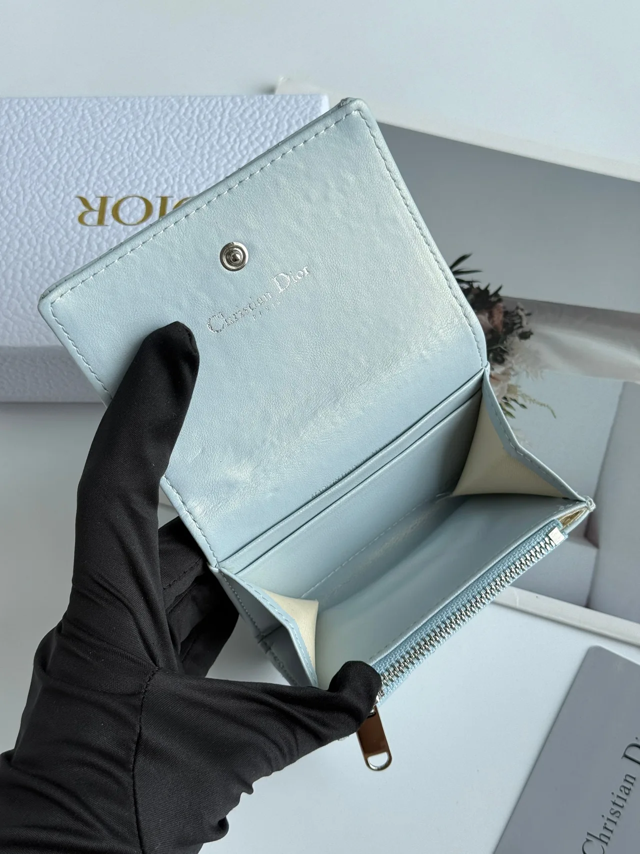 Dior Calfskin Quilted Flap Wallet in Blue · view 5
