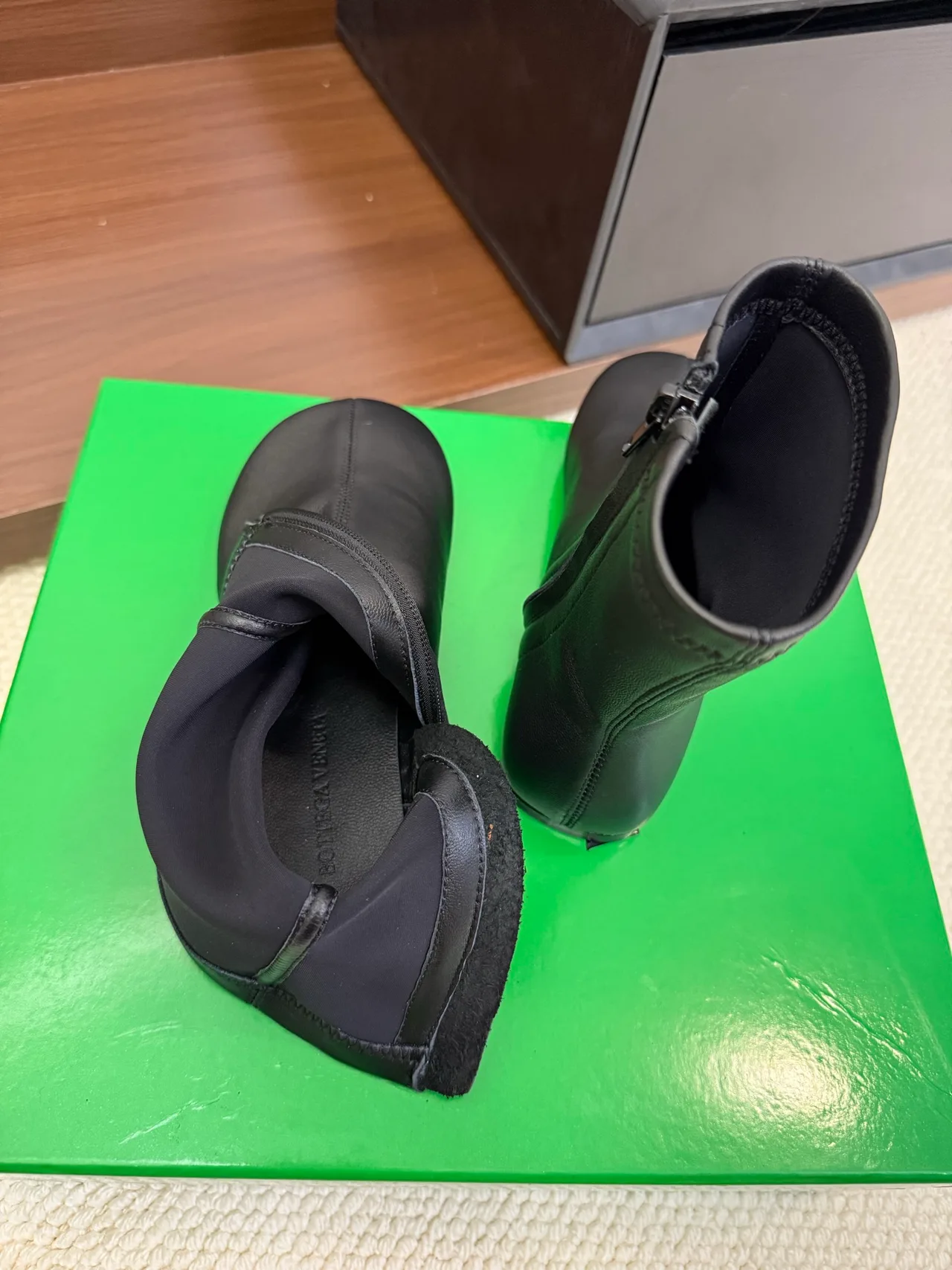 Bottega Veneta Sheepskin Glossy Ankle Boots in Black · view 7