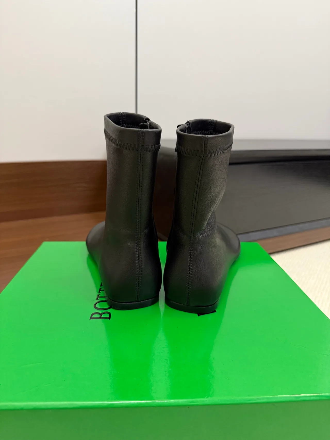 Bottega Veneta Sheepskin Glossy Ankle Boots in Black · view 6