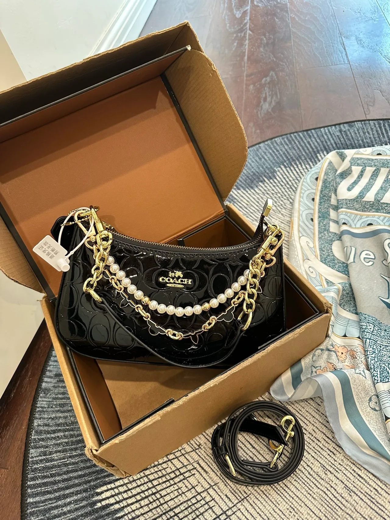 Coach Patent Leather Glossy Hobo Bag in Black · view 1