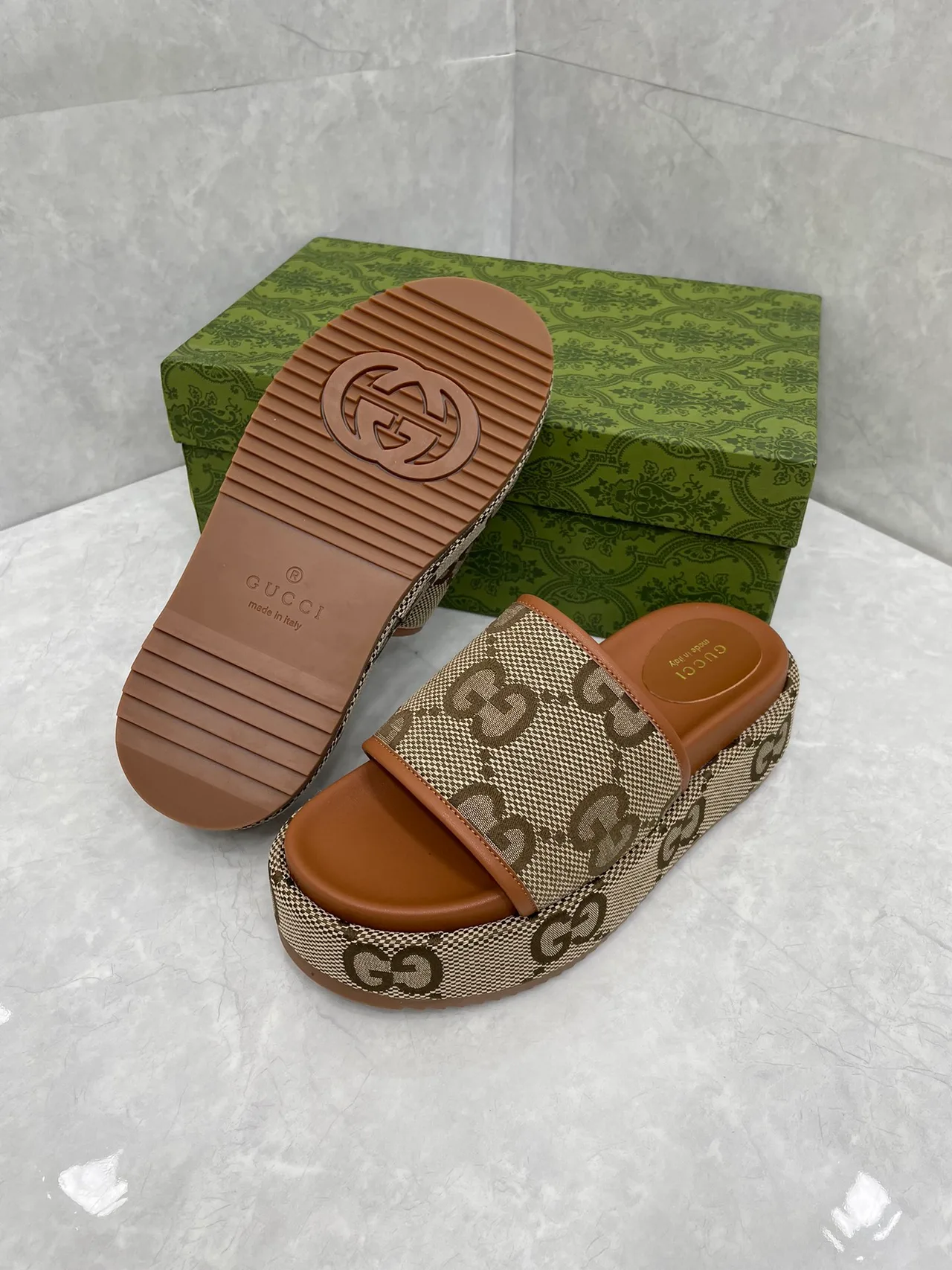 Gucci Platform Slides in Beige · view 9