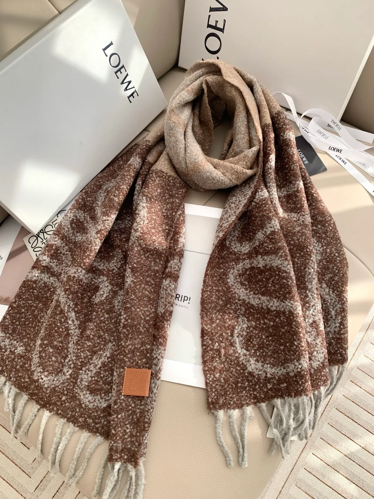 Loewe 60% Alpaca 25% Wool 15% Nylon Striped Scarf in Brown · view 2