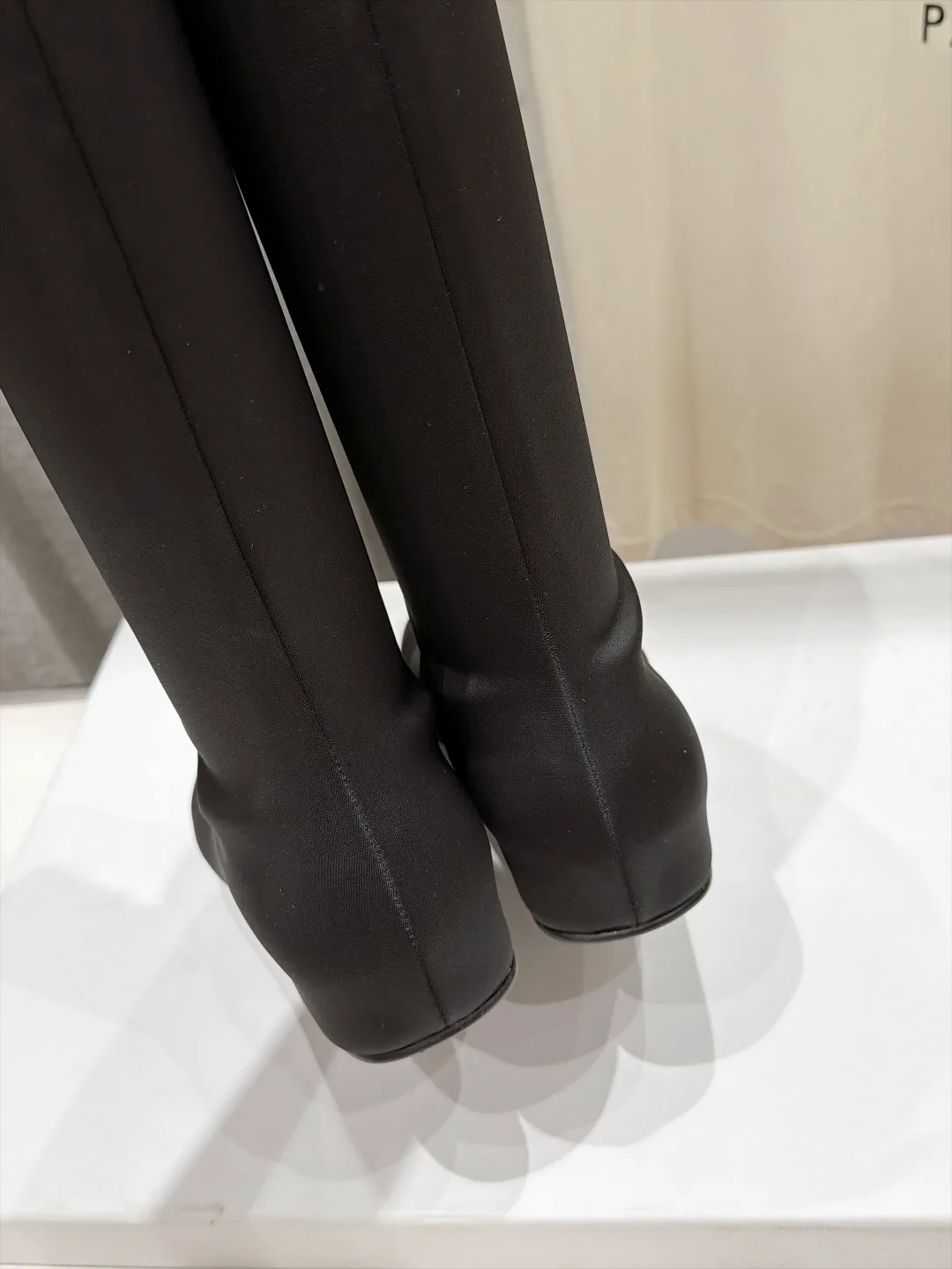 Matte Round-Toe Minimal Knee-High Boots in Black · view 8
