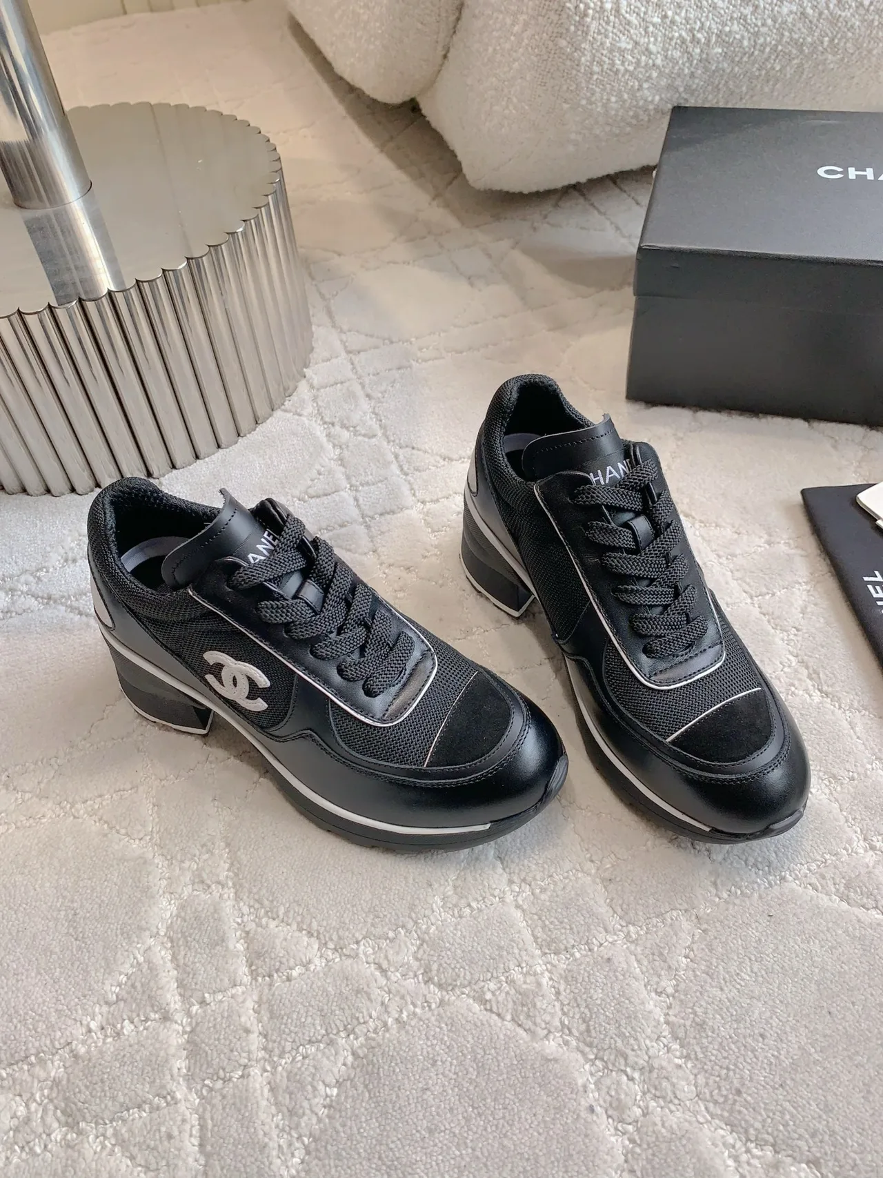 Chanel Cowhide Sneakers in Black · view 3