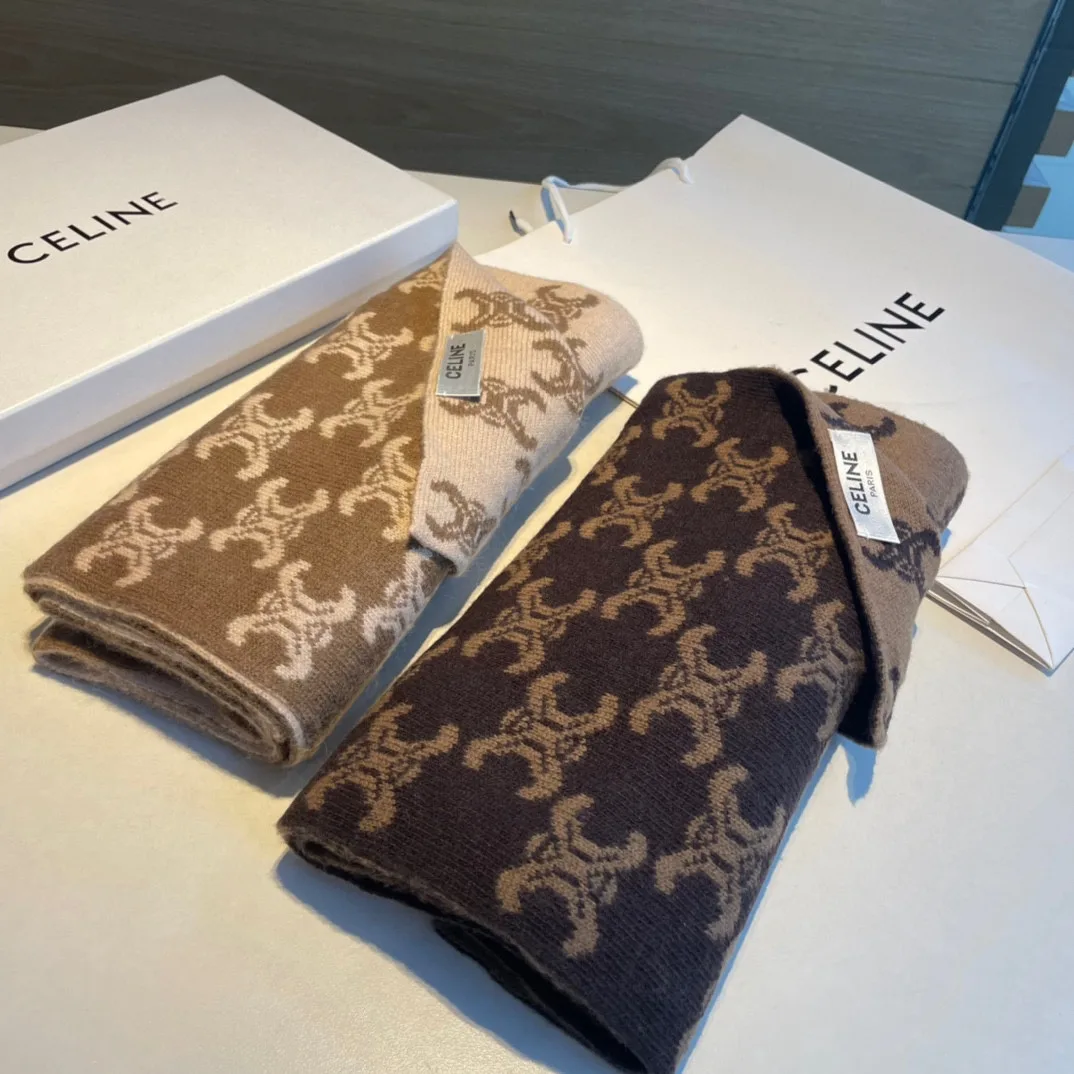 Celine Triomphe Reversible Scarf in Brown · view 2