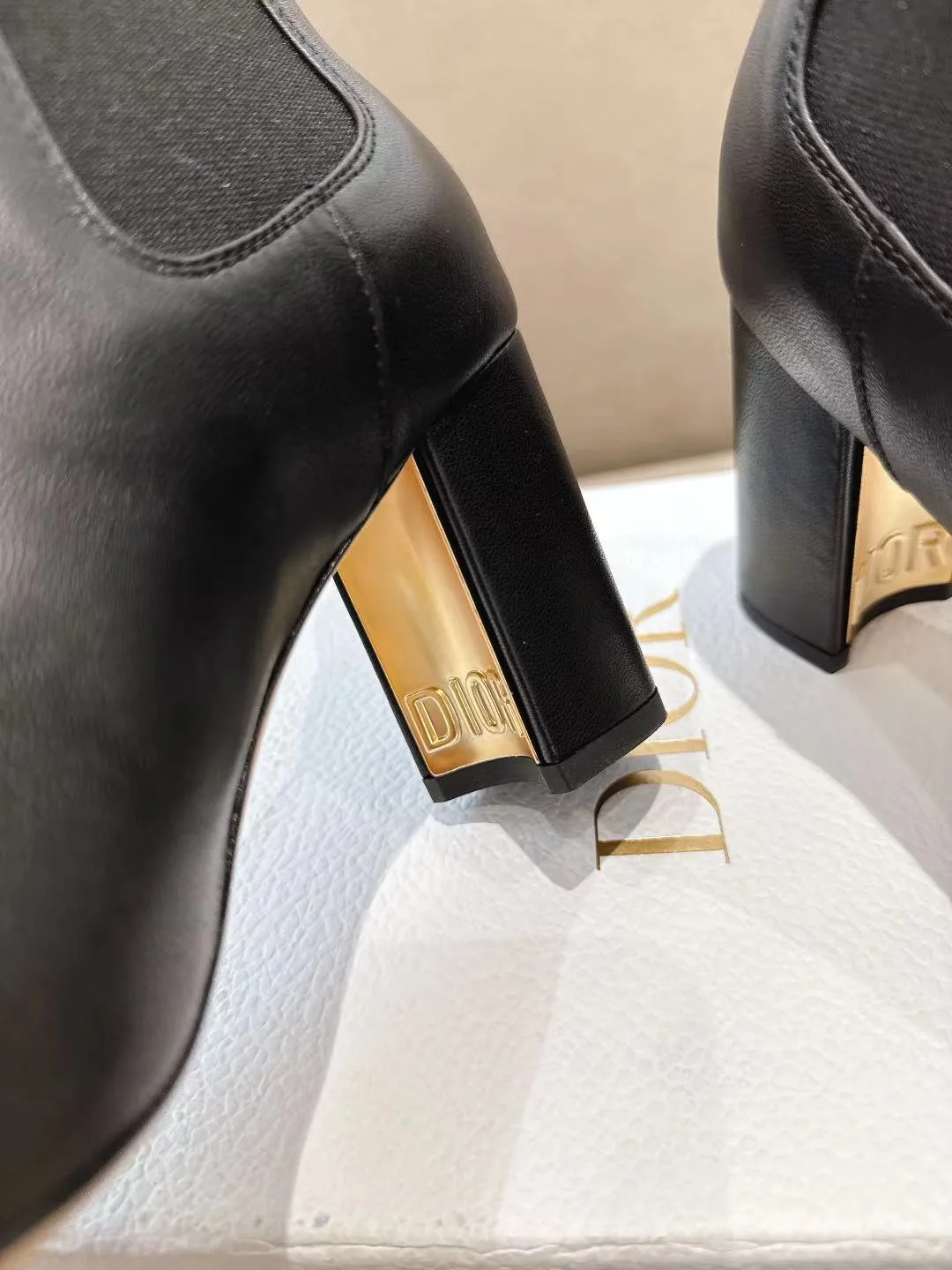 Dior Glossy Square-Toe Ankle Boots in Black · view 8