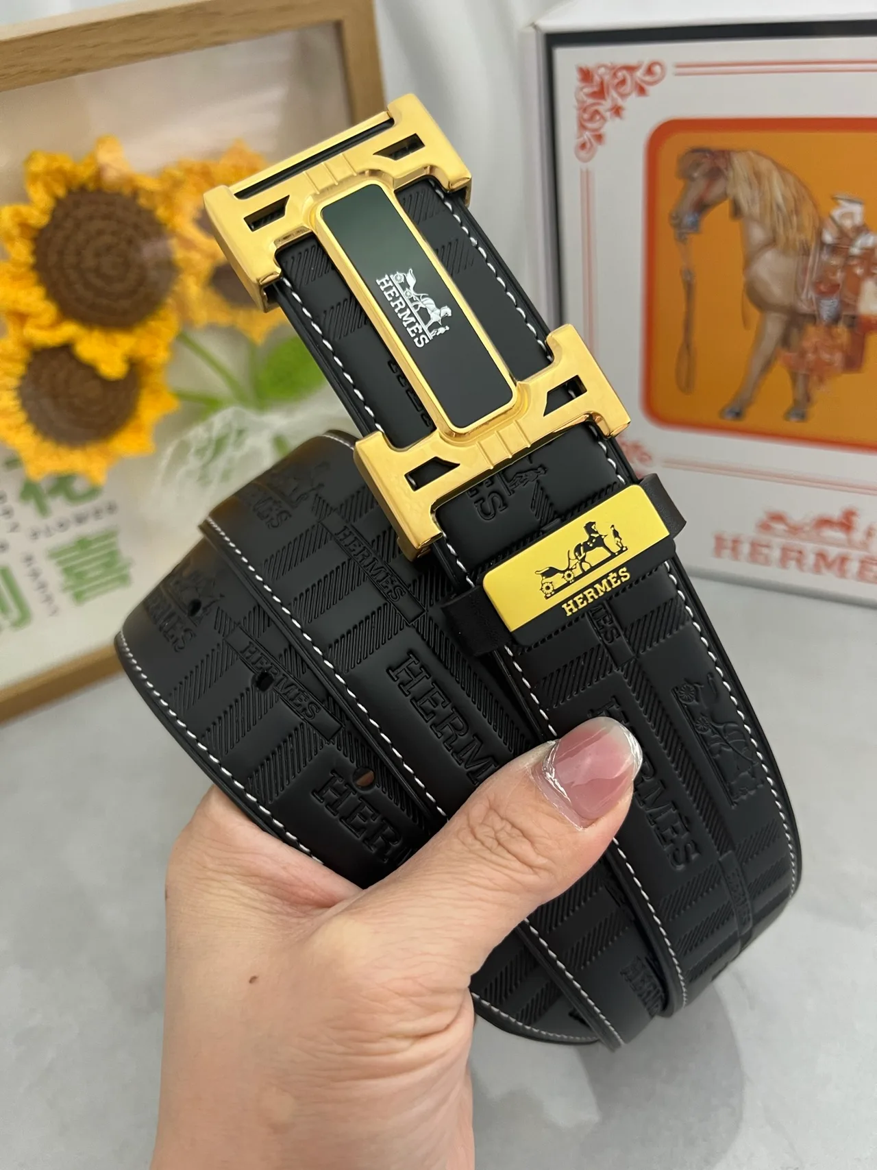 Hermes Rectangle Buckle Belt in Black · view 1