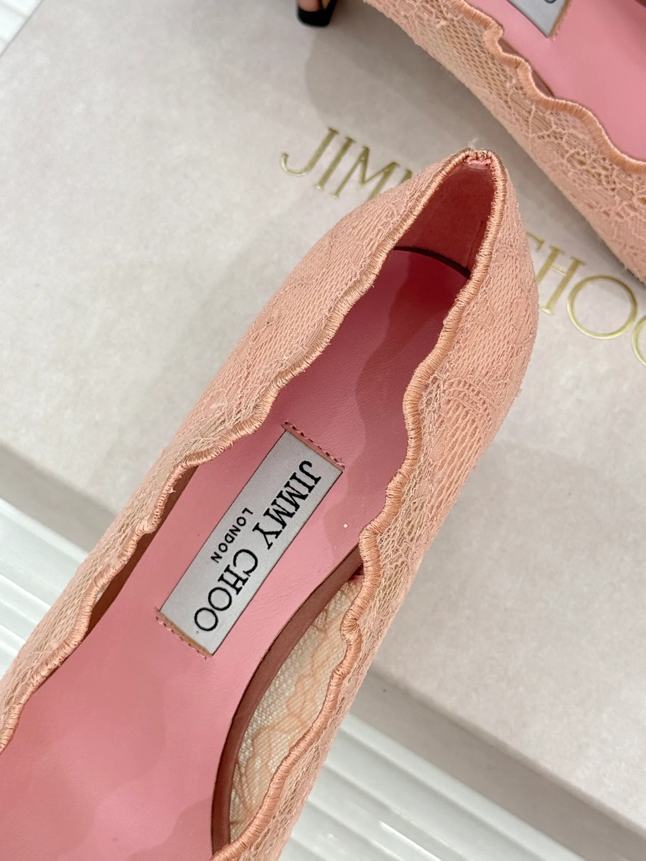 Jimmy Choo Smooth Pointed-Toe Lace Heel Pumps in Pink · view 8