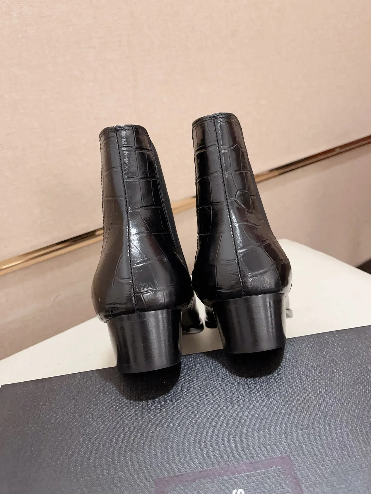 Saint Laurent Cowhide Glossy Pointed-Toe Ankle Boots in Black · view 8