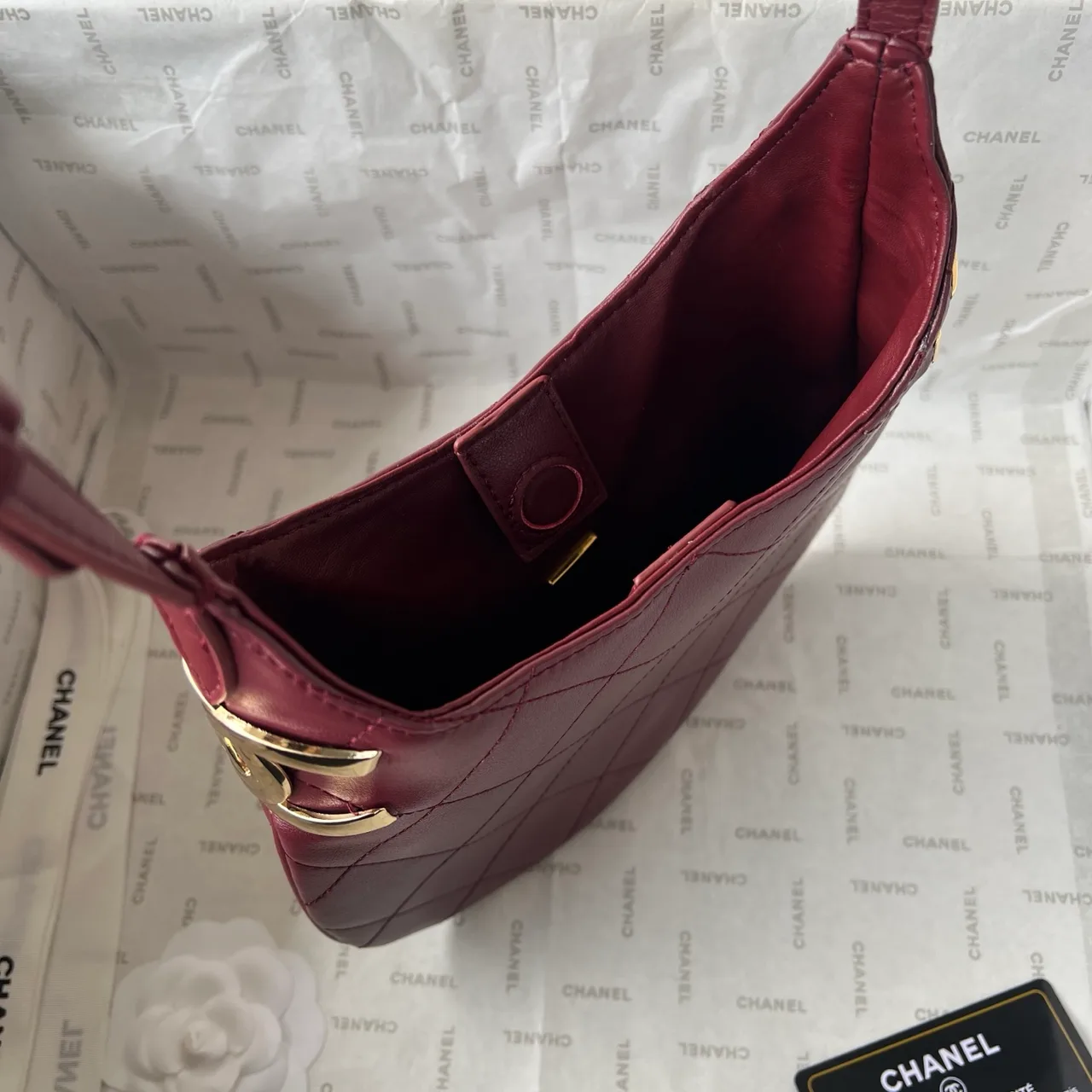 Chanel Quilted Hobo Bag in Burgundy · view 7