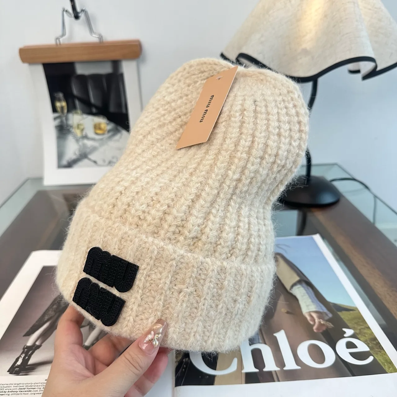 Matin Kim Ribbed Beanie in White · view 3