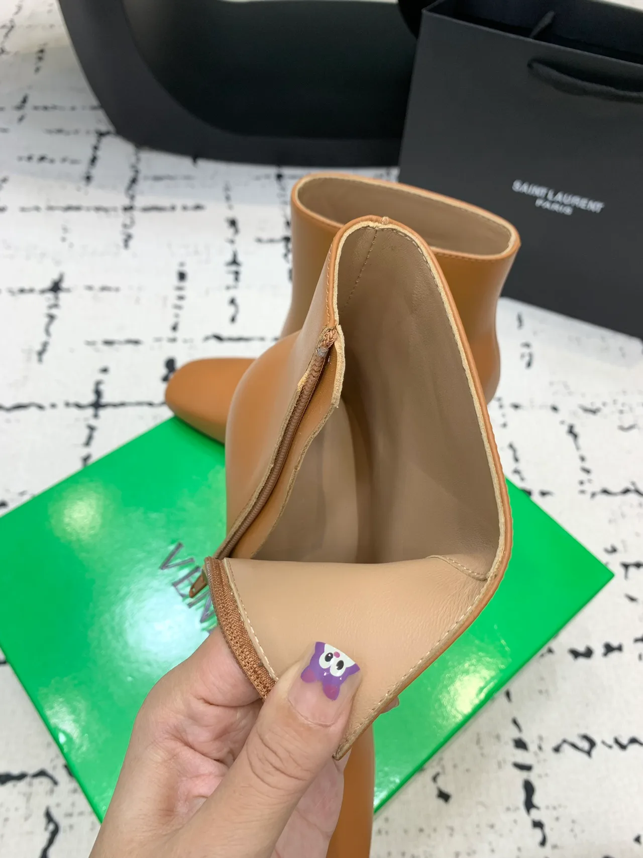 Calfskin Smooth Sculptural-Heel Ankle Boots in Brown · view 7
